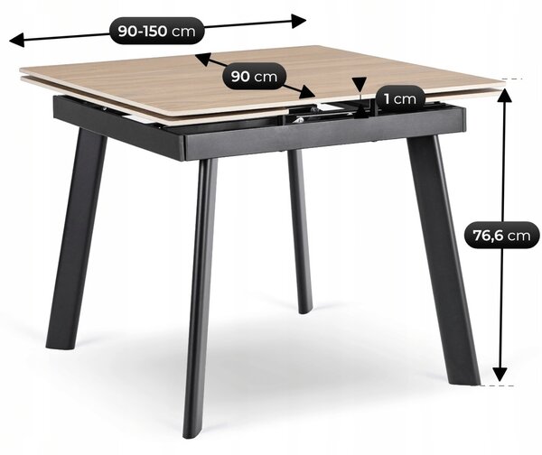 JAKS Rozkládací keramický jídelní stůl Lares 90 cm – 150 cm dub