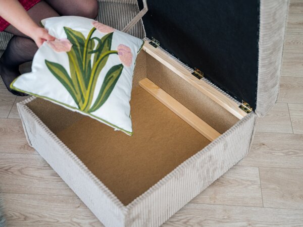Hořčicový taburet SMART COSARO s úložným prostorem 65x65 cm