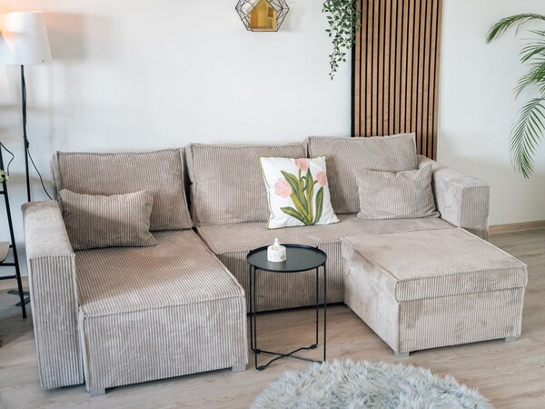 Hořčicový taburet SMART COSARO s úložným prostorem 65x65 cm