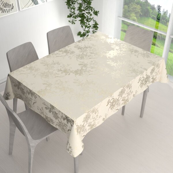 Biante Sametový obdélníkový ubrus Isabela Flower IBL-022 Zlaté květy na smetanovém 100x140 cm