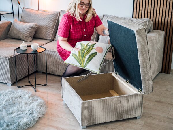 Hořčicový taburet SMART COSARO s úložným prostorem 65x65 cm