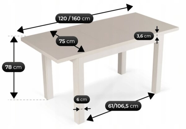 JAKS Rozkládací jídelní stůl Skubi 120 cm – 160 cm kašmír