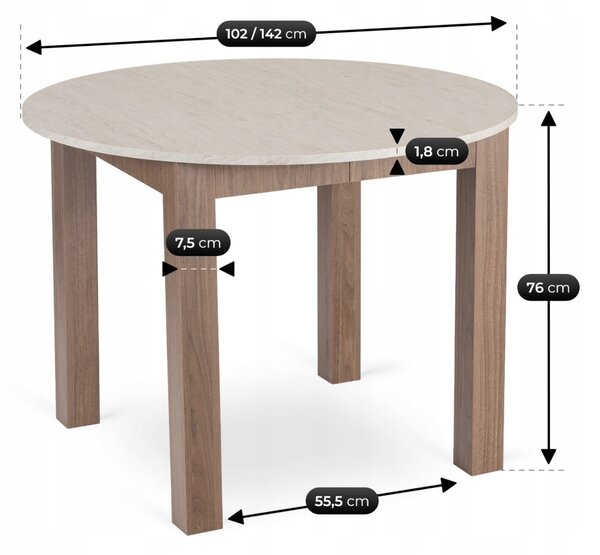 JAKS Kulatý rozkládací jídelní stůl Harry 102–142 cm dub Riviera