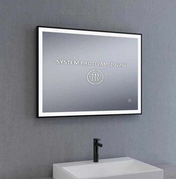 Zrcadlo NOIR SPIRAL 80x60 cm, černý matný rám, nastavitelné LED osvětlení, funkce proti zamlžování