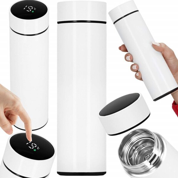 Nerezová termoska s teploměrem a sítkem 500 ml SPRINGOS KI0128 bílá