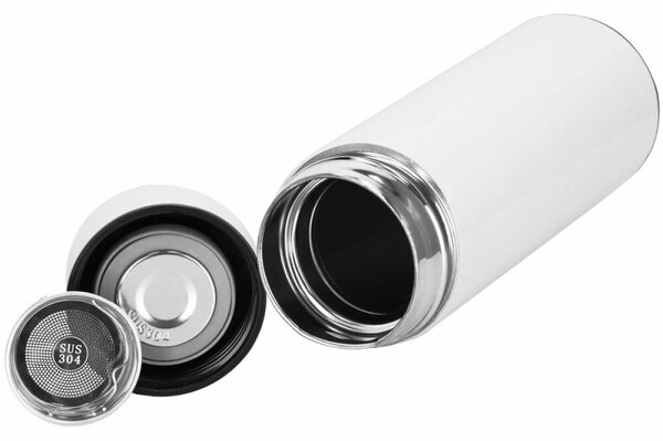 Nerezová termoska s teploměrem a sítkem 500 ml SPRINGOS KI0128 bílá