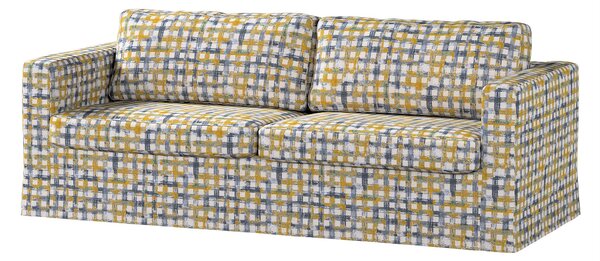 Potah na pohovku IKEA Karlstad 3-místná, nerozkládací, dlouhý barva modrá látka pletený vzor, vzorované