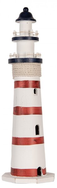 Dekorace červeno-modro-bílý dřevěný maják Breskens – 15x48 cm