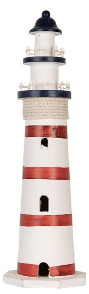 Dekorace červeno-modro-bílý dřevěný maják Breskens – 15x48 cm