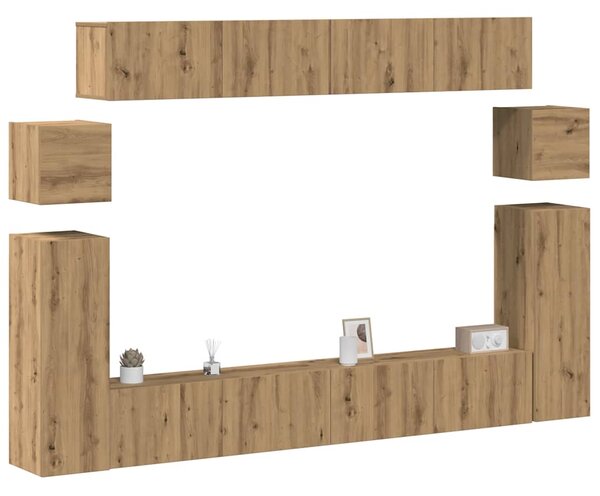 Sada 8 kusů nástěnné TV skříňka dub artisan kompozitní dřevo 3329148