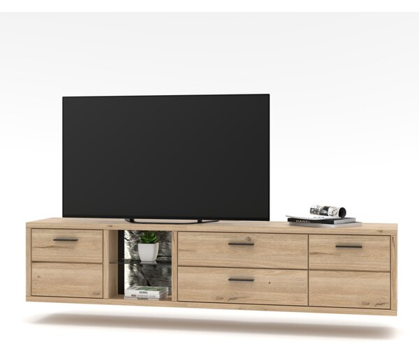 Závěsný TV stolek ROCA III (Dub Bianco + Černá)