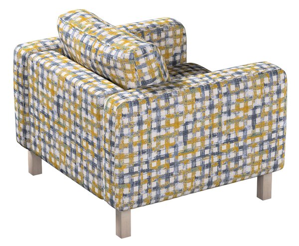 Potah na křeslo IKEA Karlstad, krátký barva modrá látka pletený vzor, vzorované