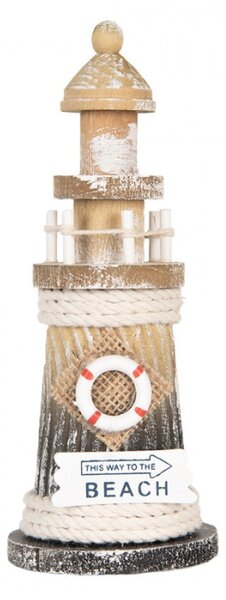Dekorace hnědý dřevěný maják s cedulí Beach – 8x19 cm