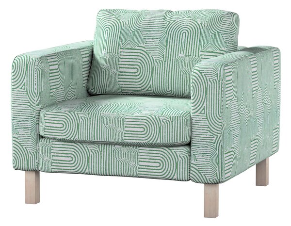 Potah na křeslo IKEA Karlstad, krátký barva zelená látka pletený vzor, vzorované