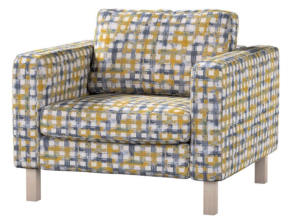 Potah na křeslo IKEA Karlstad, krátký barva modrá látka pletený vzor, vzorované