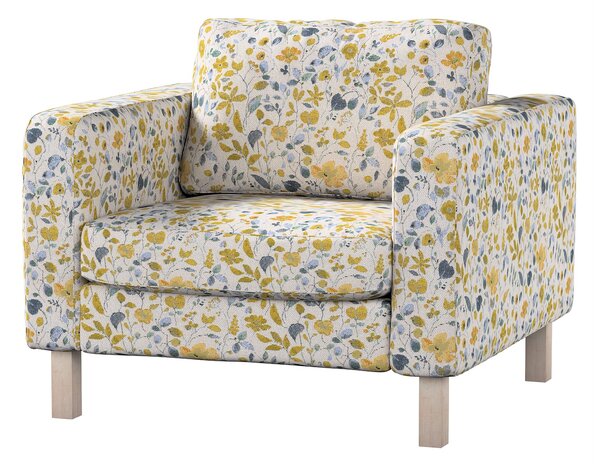 Potah na křeslo IKEA Karlstad, krátký barva žlutá látka pletený vzor, vzorované