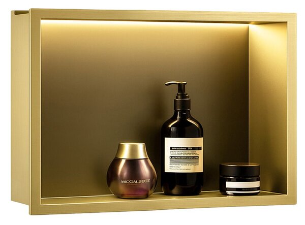 VESTAVNÁ KOUPELNOVÁ POLICE LED 30x45 brush gold
