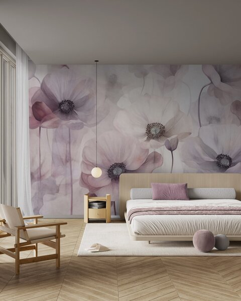Fototapety Světle růžové a bílé máky s jemnými okvětními lístky, Fototapety s květinami, w10029v1 : uwalls.cz