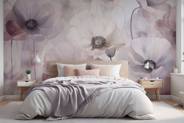 Fototapety Světle růžové a bílé máky s jemnými okvětními lístky, Fototapety s květinami, w10029v1 : uwalls.cz