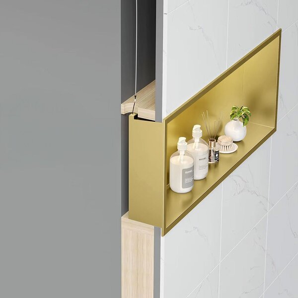 VESTAVNÁ KOUPELNOVÁ POLICE LED 30x45 brush gold