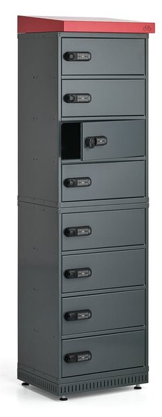 AJ Produkty Úložná skříň VOLT, na baterie do elektrokola, 8 přihrádek, 1835x514x455 mm, tmavě šedá