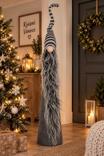 Vánoční skřítek šedý vysoký 135cm 3000027