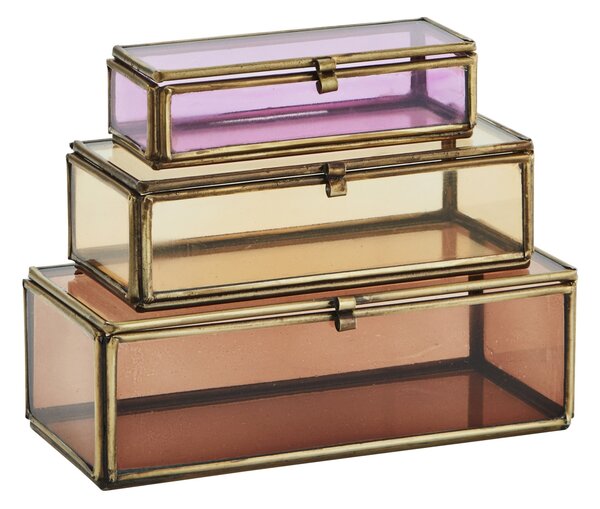 Skleněný box Pink/Orange/Coffee – set 3 ks
