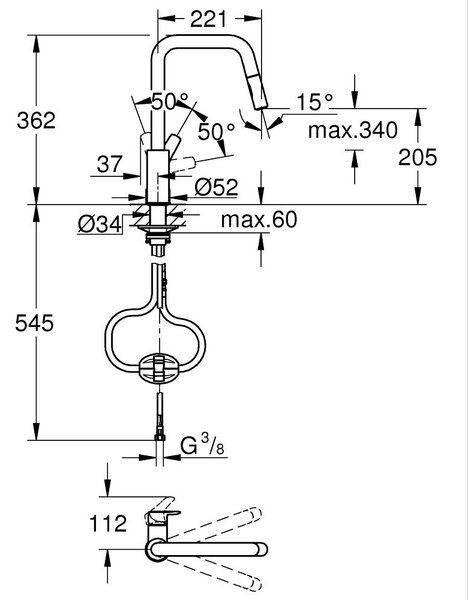 GROHE Eurosmart Professional - Páková dřezová baterie, černá matná 306192430
