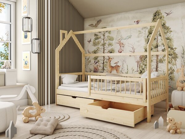 Masivní domečková postel Oskar 90 x 190 cm - přírodní