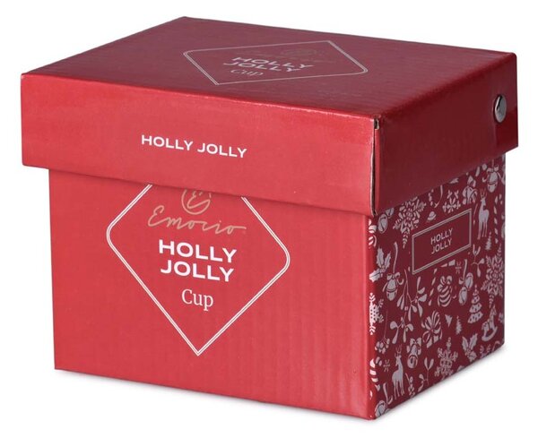 Hrnek keramika 300ml HOLLY JOLLY v krabičce, červená, krémová