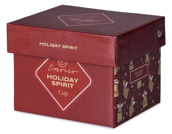 Hrnek keramika 380ml HOLIDAY SPIRIT v krabičce, červená, krémová