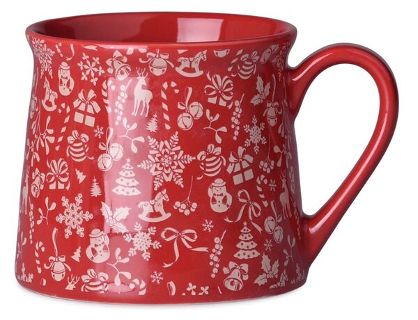 Hrnek keramika 300ml HOLLY JOLLY v krabičce, červená, krémová