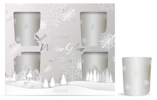 Svíčka ve skle 50x62 mm 6 ks vonná, v dárkové krabičce Snowy Wonderland