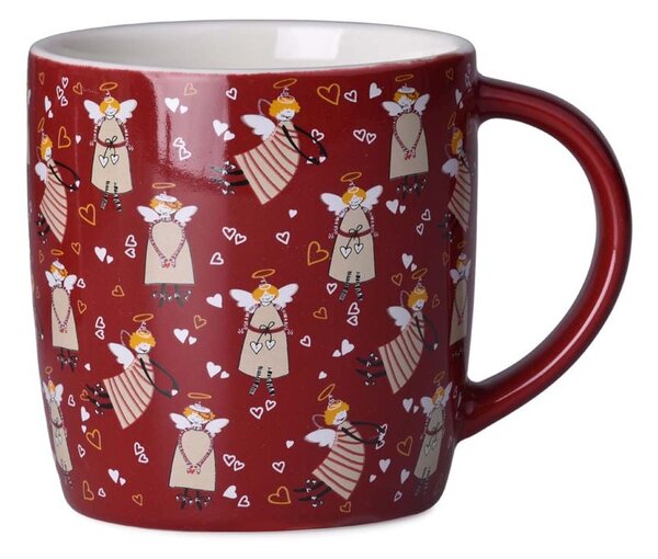 Hrnek keramika 380ml HOLIDAY SPIRIT v krabičce, červená, krémová