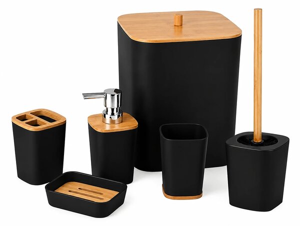Koupelnový set NATUREO 6 ks, bambus/černá