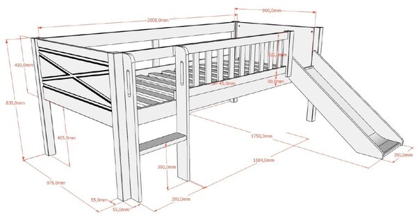 Bílá dřevěná dětská postel se skluzavkou Vipack Scott 90 x 200 cm