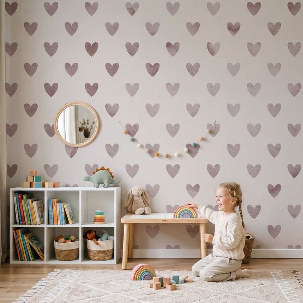 Fototapeta Vzor srdíček na bílém pozadí, Geometrické fototapety, Populární fototapety - Tapeko.co.cz