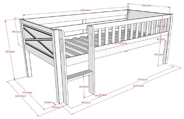 Bílá dřevěná dětská postel Vipack Scott 90 x 200 cm