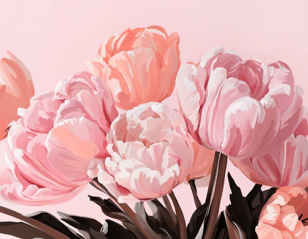 Fototapeta Jemně růžové tulipány v plném květu, Květinové fototapety, Populární fototapety - Tapeko.co.cz