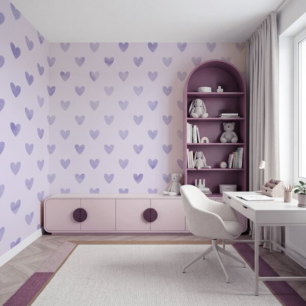 Fototapeta Fialová srdíčka na bílém pozadí, Geometrické fototapety, Populární fototapety - Tapeko.co.cz
