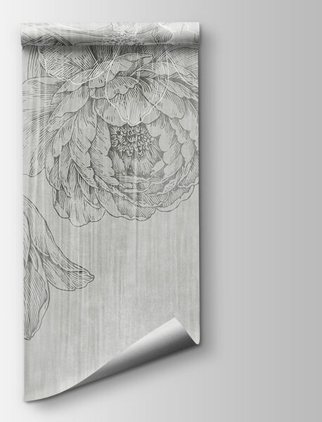 Fototapeta Bílý a šedý květinový vzor, Fototapety s japonskou zahradou, Populární fototapety - Tapeko.co.cz