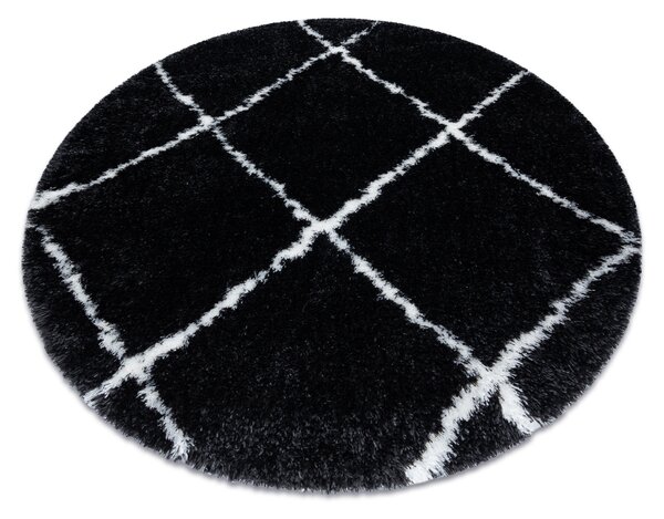 Koberce Łuszczów Koberec FLUFFY 2373 kruh shaggy laťková mříž - antracit / bílá kruh 120 cm