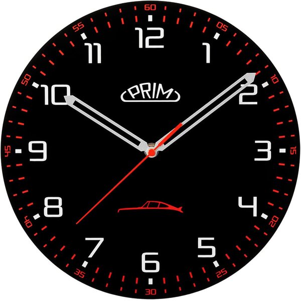 PRIM Černé nástěnné hodiny Prim Speedline - černo-červené E09.5530.9020