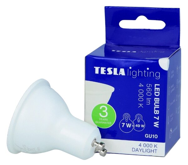 TESLA lighting Tesla - LED žárovka GU10, 7W, 230V, 600lm, 25 000h, 4000K denní bílá, 100°