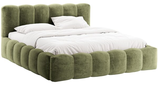 Micadoni Zelená žinylková dvoulůžková postel Lupine 160 x 200 cm s úložným prostorem
