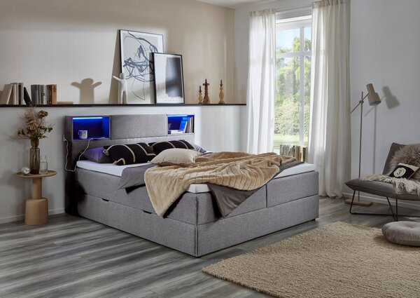 POSTEL BOXSPRING, 180/200 cm, světle šedá Xora - Postele s úložným prostorem, Online Only