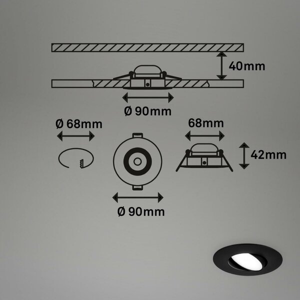 BRILONER 3ks sada LED vestavné svítidlo, 9 cm, 4,9W, 480lm černá BRI 7597035