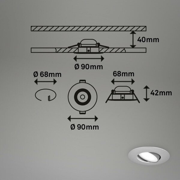 BRILONER 3ks sada LED vestavné svítidlo, 9 cm, 3x 4,9W, 480lm, matný chrom BRI 7597034