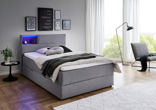 POSTEL BOXSPRING, 120/200 cm, světle šedá Xora - Postele s úložným prostorem, Online Only