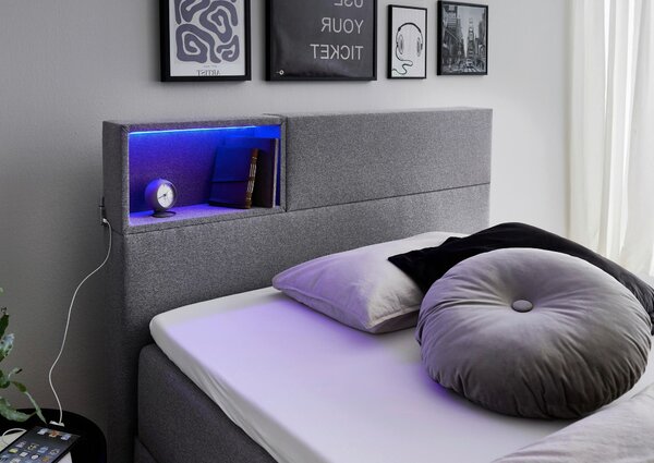 POSTEL BOXSPRING, 120/200 cm, světle šedá Xora - Postele s úložným prostorem, Online Only